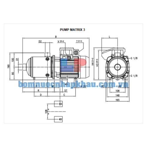 Hình ảng kích thước máy bơm Ebara Matrix 3